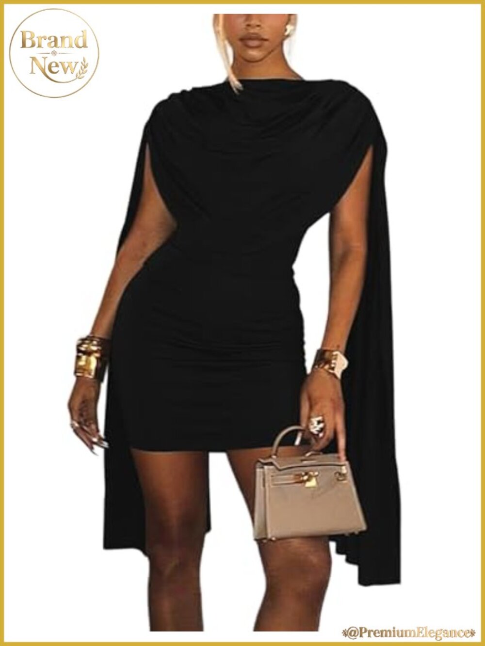 Bodycon Mini Dress Cowl Neck Cape Sleeve Club Party Cocktail